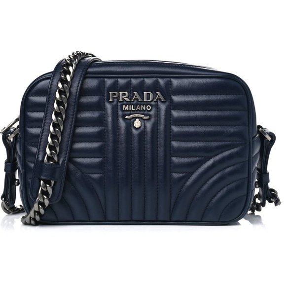 Prada Diagramme Soft Calfskin Baltico Navy Blue Crossbody Bag EUC - Picture 1 of 15